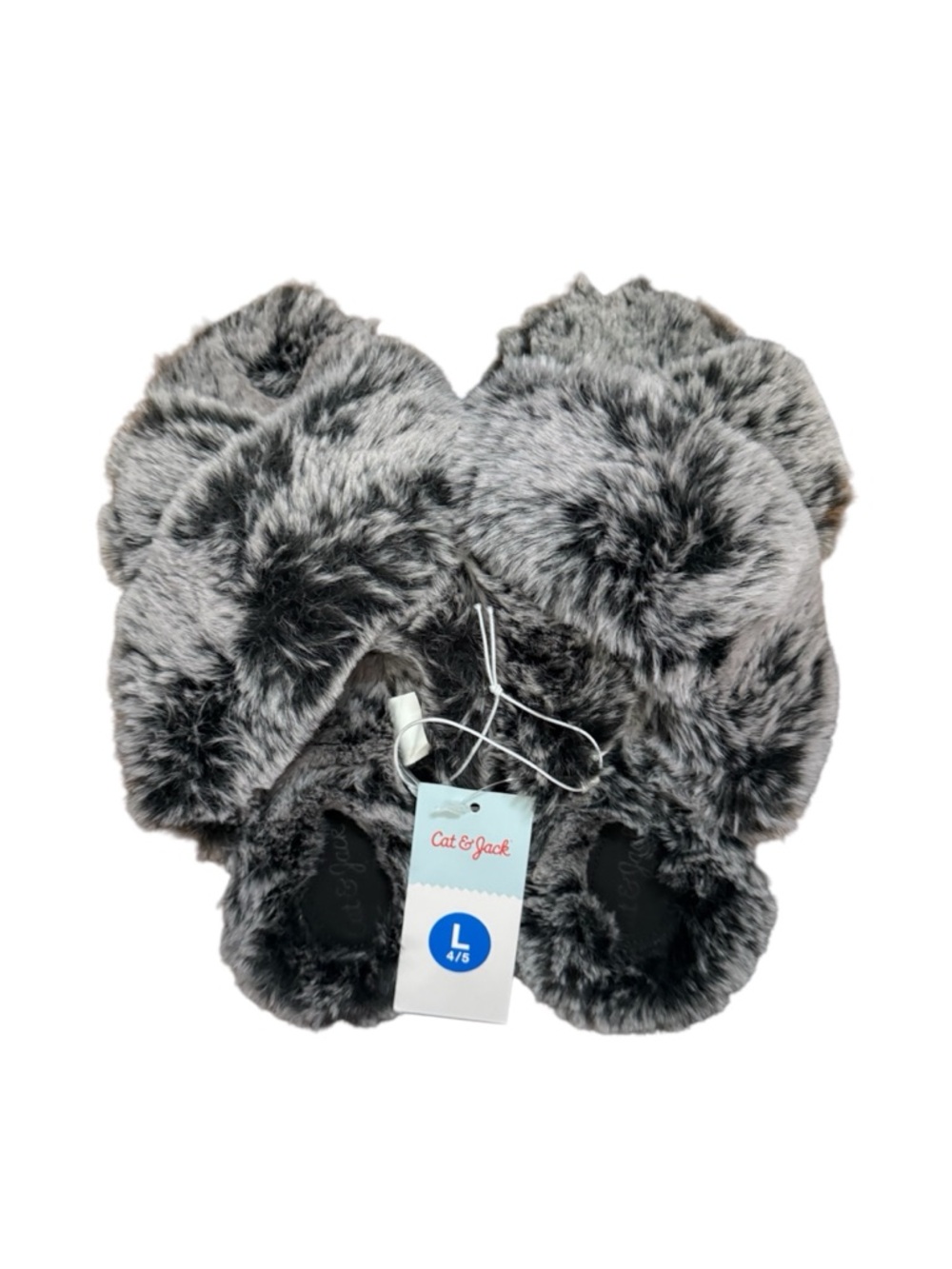 ✨Cat & Jack YOUTH Gray Marbled Faux Fur Crossband Slides Sz 4/5 NWT